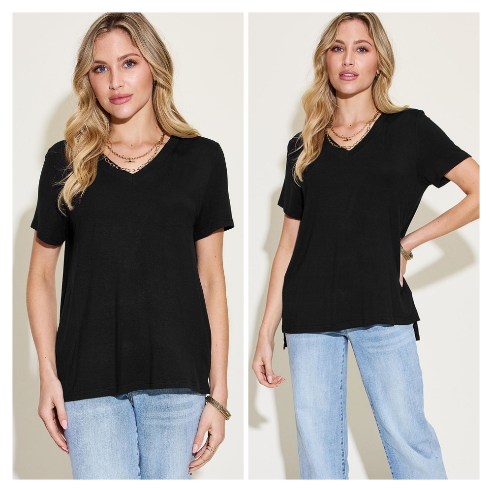 Blue High Low V-Neck Tee Shirt - Picture 8 of 12